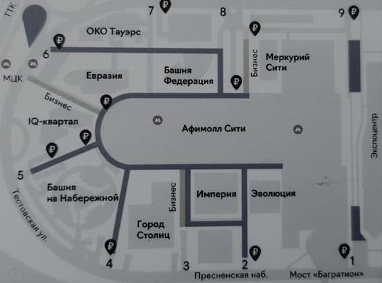 Карта парковки в Москва Сити схема проезда
